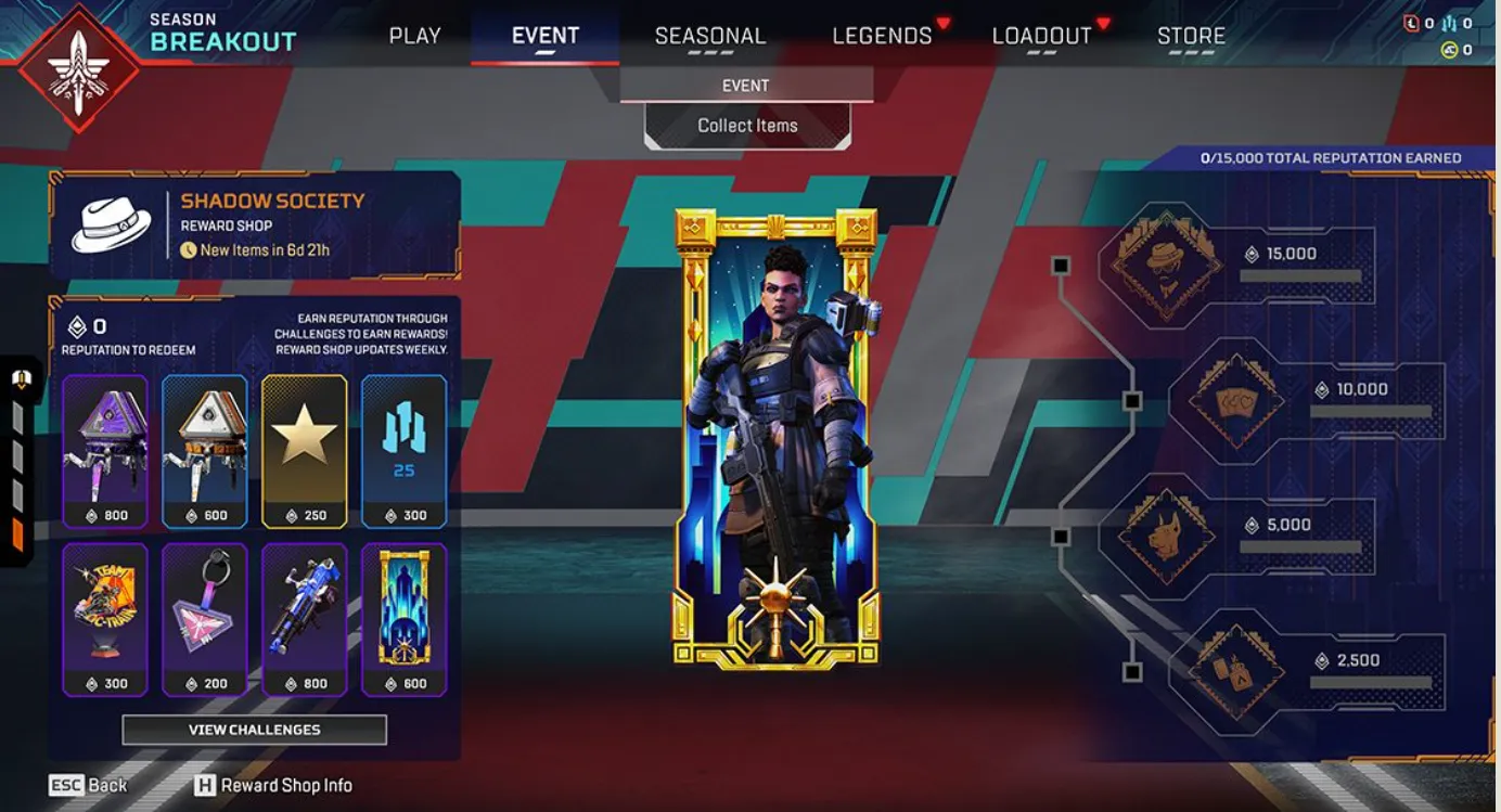 Apex Legends Breakout Season 20 Shadow Society Apex Artifact Cobalt Katar Milestone Rewards Challenges Reward Shop