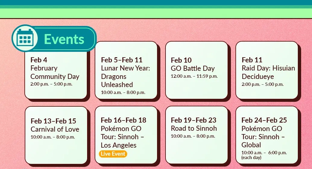 Pokémon Go event schedule for February 2024