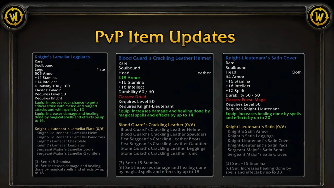 WoW SoD Phase 3 New PvP Items