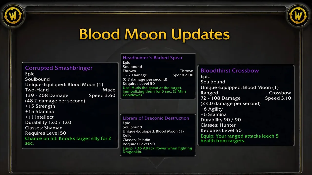 WoW SoD Phase 3 New Blood Moon PvP Items