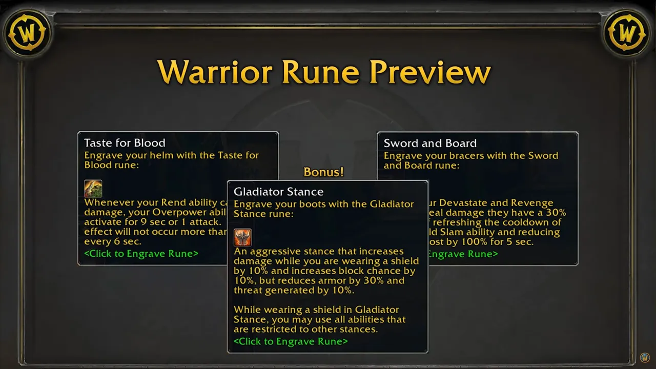WoW SoD Phase 3 Warrior Runes