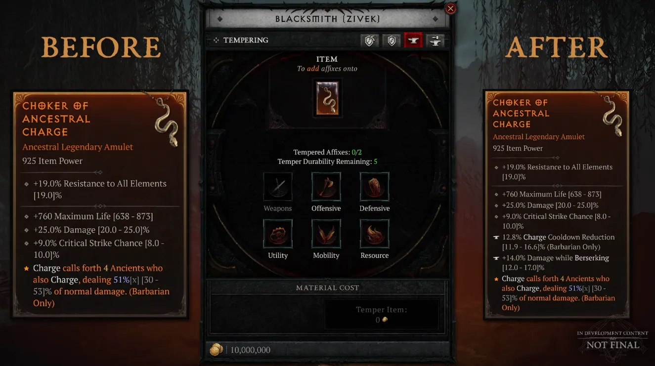 Diablo 4 Tempering Menu