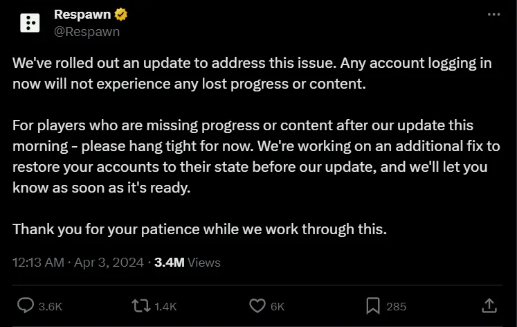 Apex Legends Shuts Down Due to April Fools Update and Account Reset Glitch