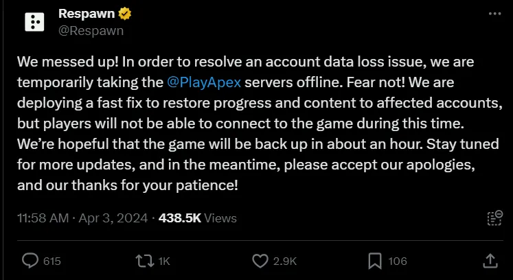 Apex Legends Shuts Down Due to April Fools Update and Account Reset Glitch