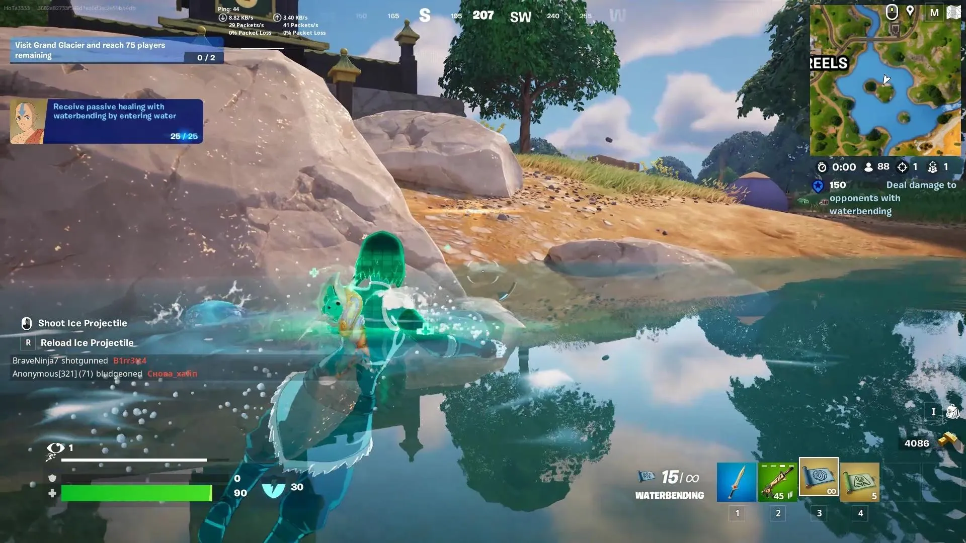 Receive passive healing with waterbending by entering water Fortnite