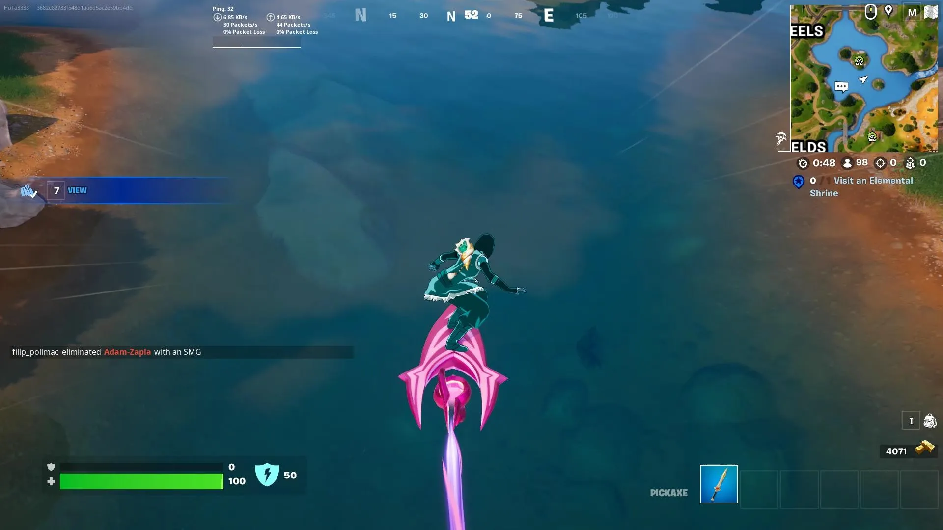 Land on water from the bus Fortnite
