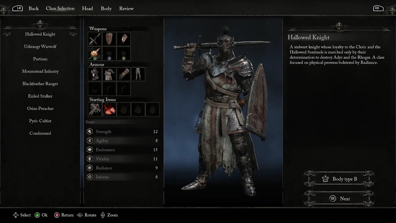 Lords of the Fallen Hallowed Knight best starting class