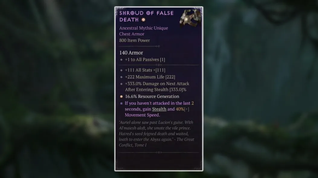 Diablo 4 Vessel of Hatred Shroud of False Hope Mythic Unique