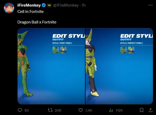 Fortnite x Dragon Ball Frieza & Cell Outfits Leak