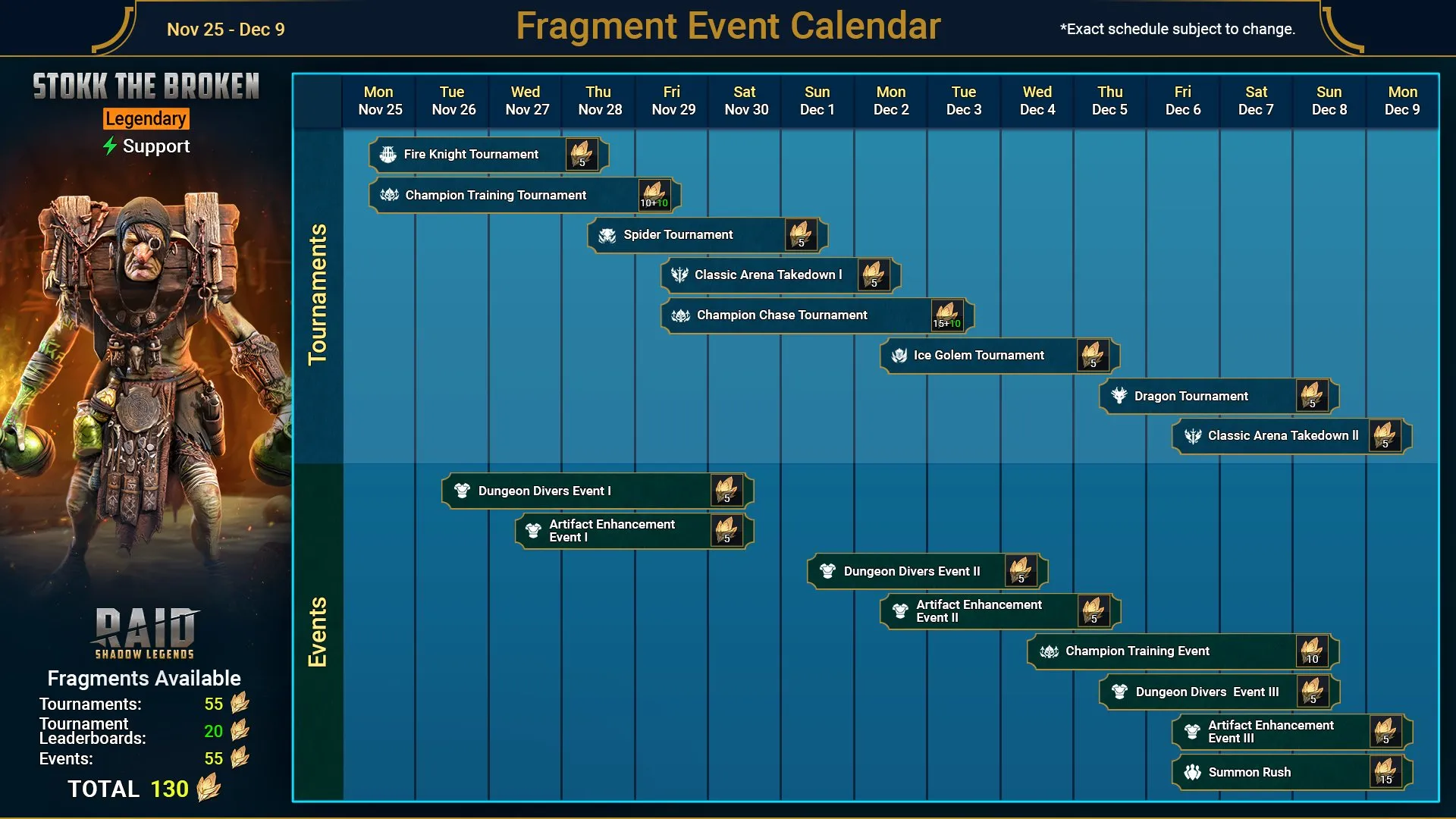 RAID Shadow Legends Stokk the Broken Fragment Event Calendar (November 25 - December 9).jfif