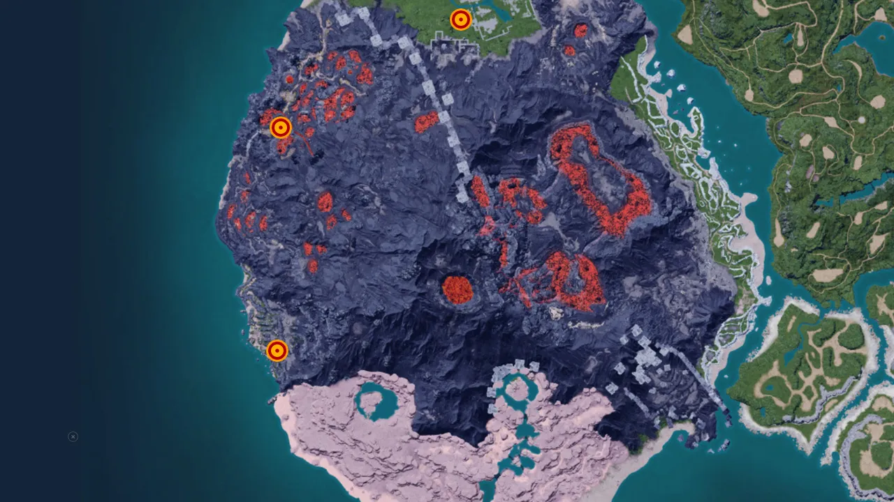 Palworld Dungeon Spawn Locations (Volcano Map)