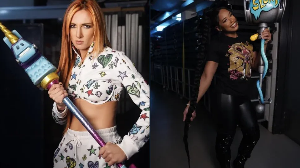 WWE stars posing with fortnite weapons