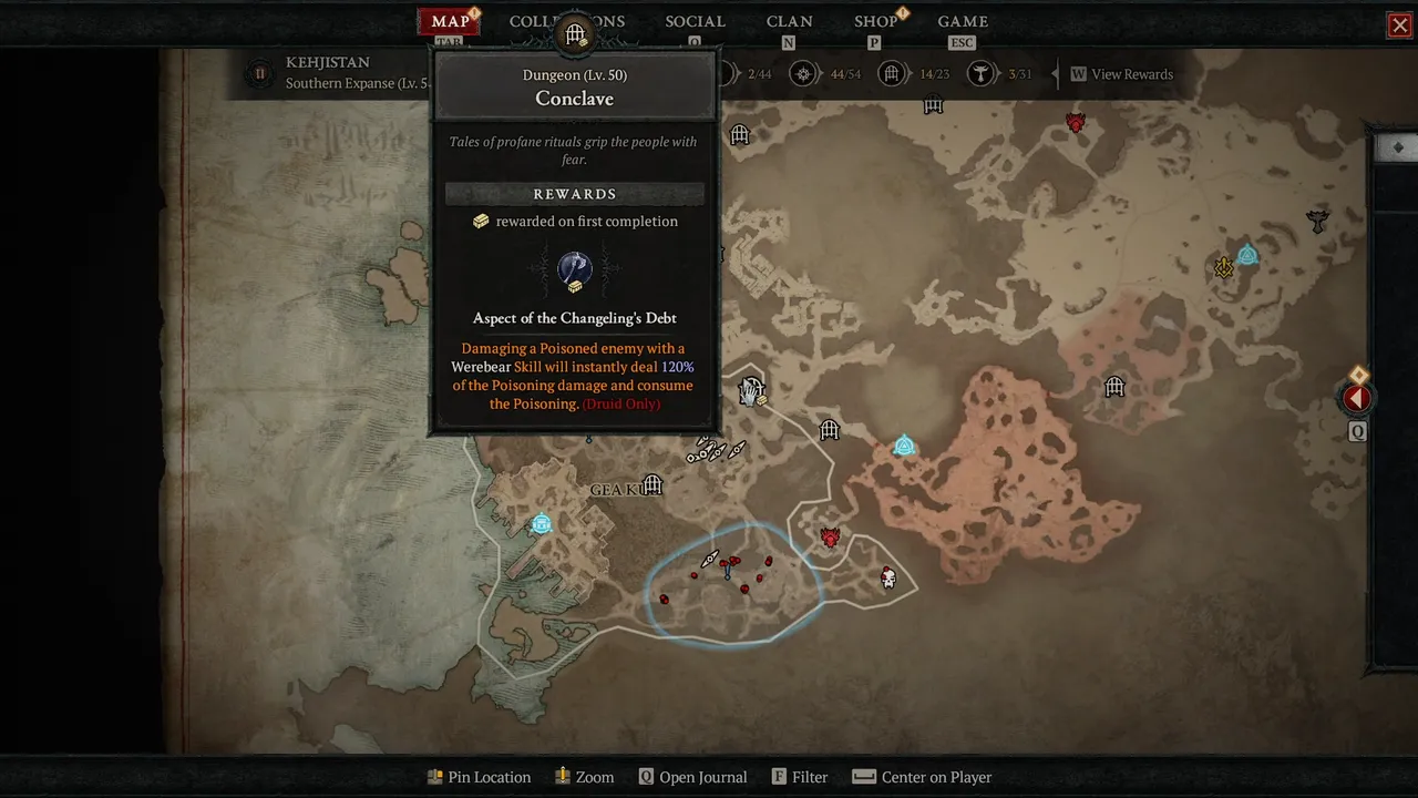 Diablo 4 conclave dungeon on the map