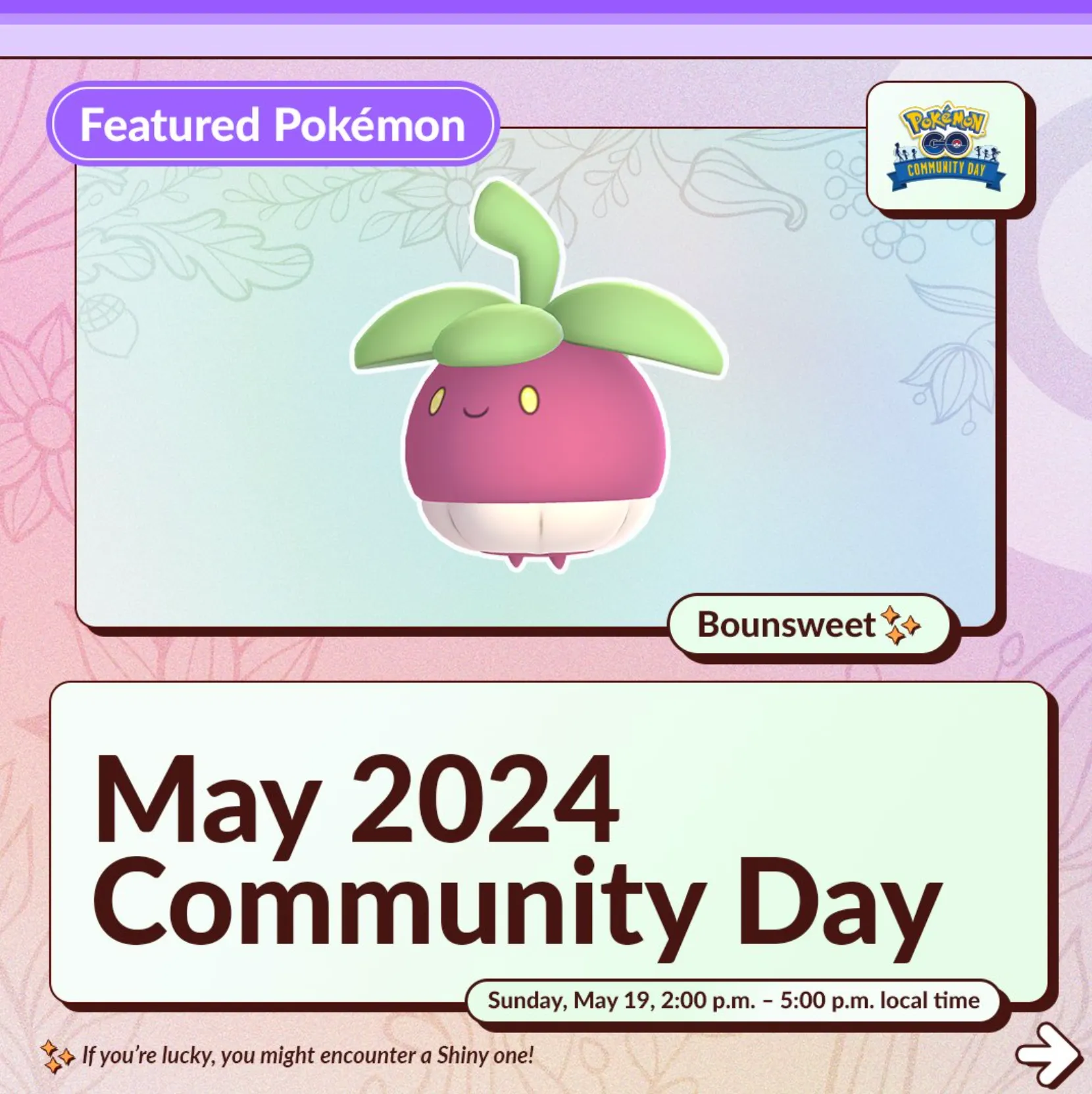 Pokemon GO, май 2024 г., День сообщества: покемоны и бонусы