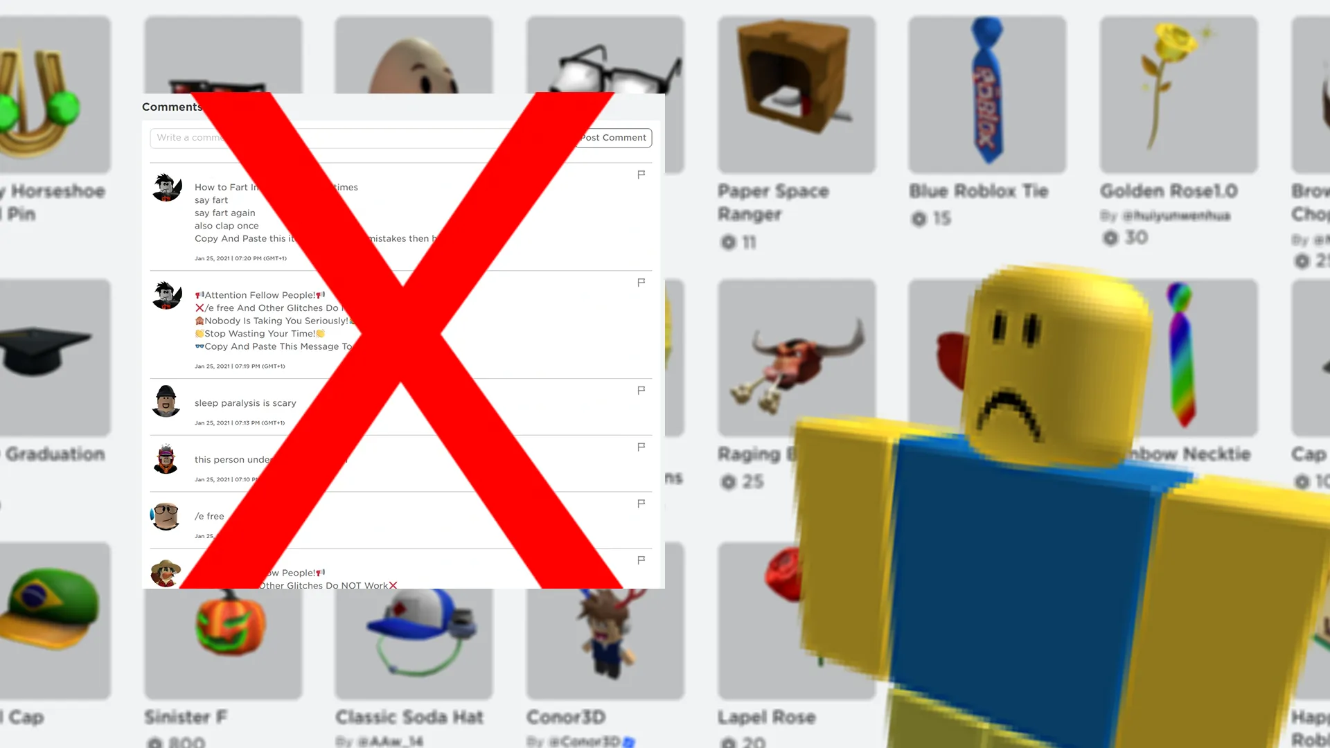 Robloxはアバターマーケットプレイスのすべてのアイテムからコメントセクションを削除します