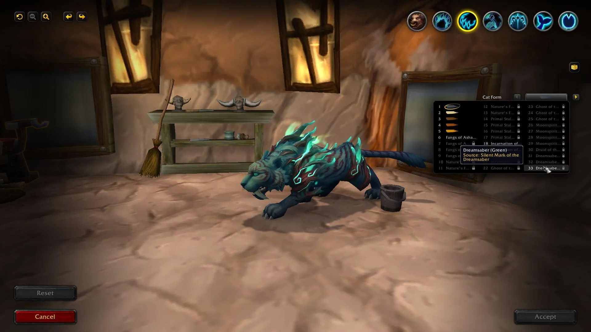 Green Dreamsaber Skin for Druid Cat Forms in Patch 10.2