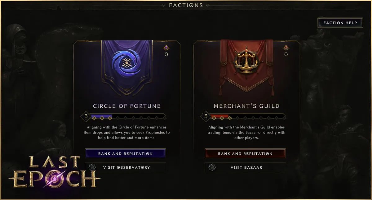 Last Epoch: Full List of Item Faction Rewards