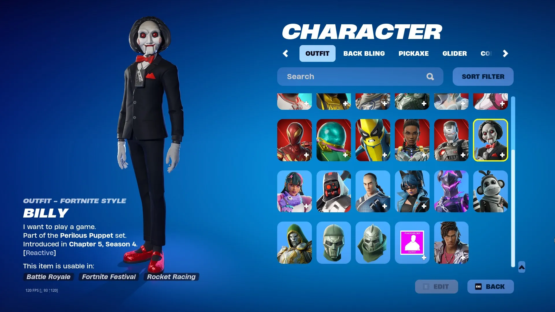 Billy the puppet from Saw in Fortnite