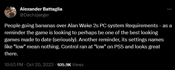Alan Wake 2 - Crazy PC Recommended Requirements
