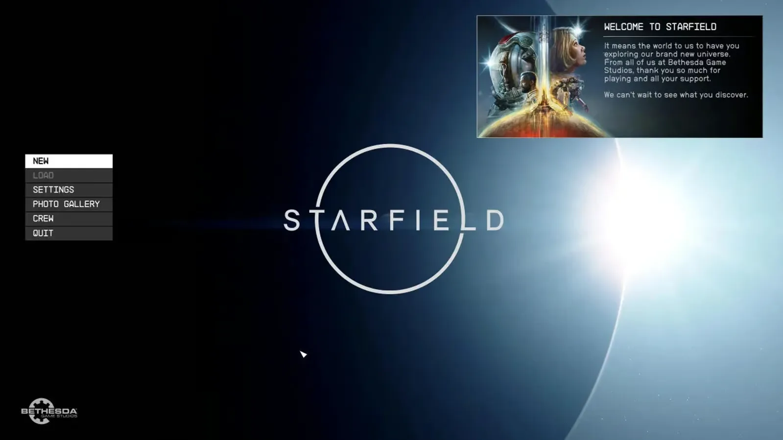 Starfield title screen