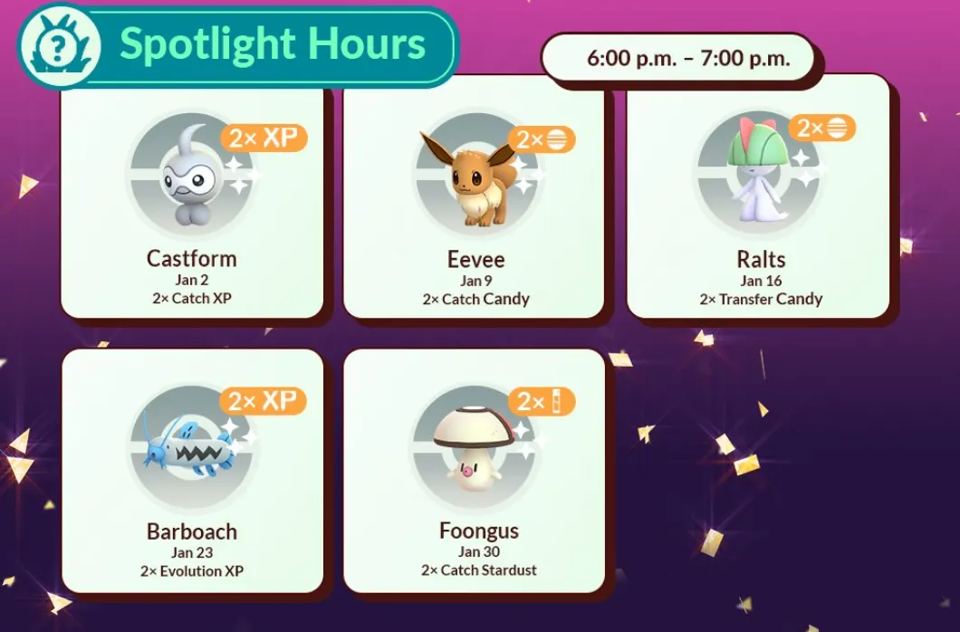 Pokémon Go Spotlight Hour schedule for January 2024 - Polygon