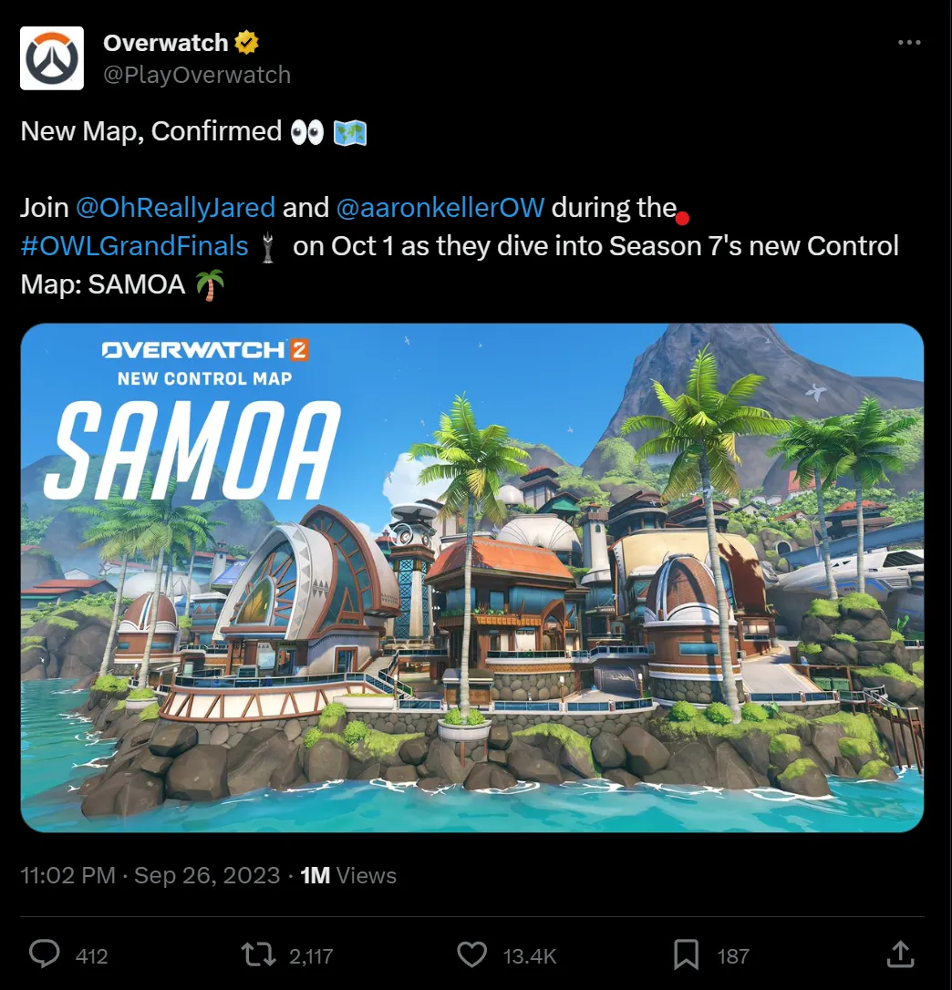 Play Overwatch Tweet (X Post) about Samoa