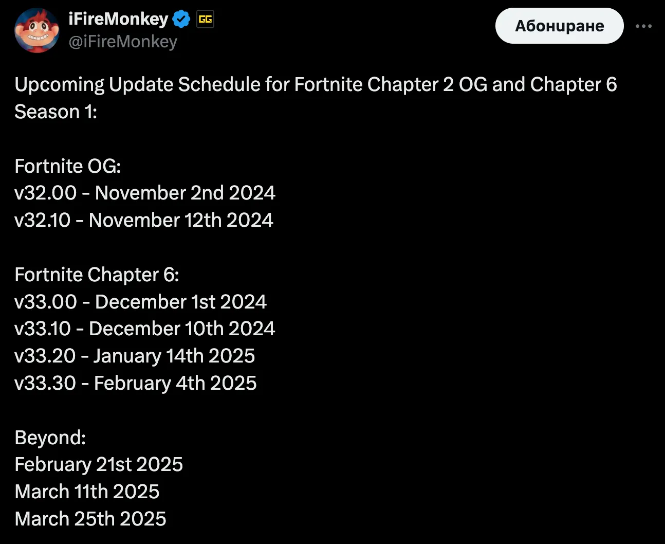 Fortnite Update Schedule