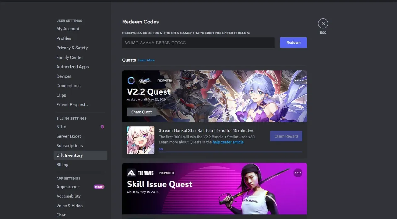 Honkai Star Rail Version 2.2 Discord Quest Event Notes.png