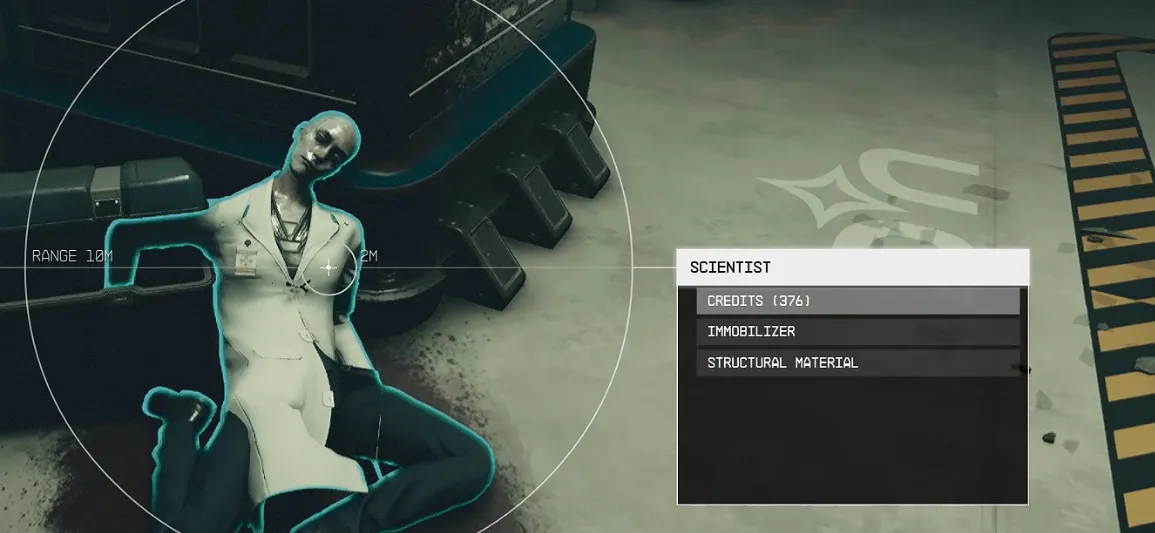 Starfield dead scientist with credits on him