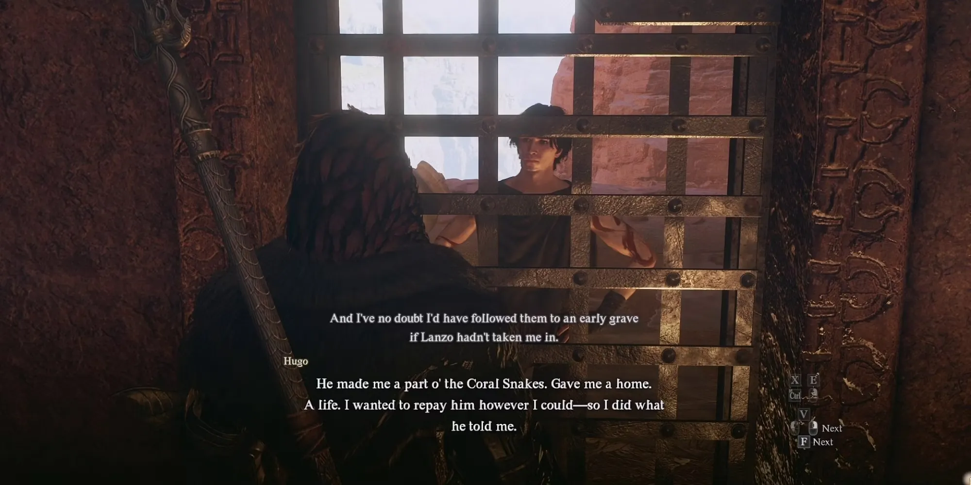 Dragon's Dogma 2 Talking to Hugo in Prison Off the Pilfered Path