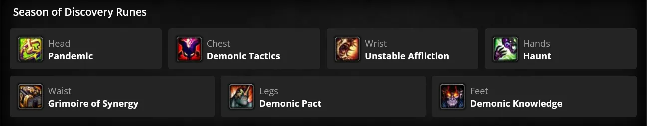 WoW SoD Phase 3 Affliction Warlock Runes