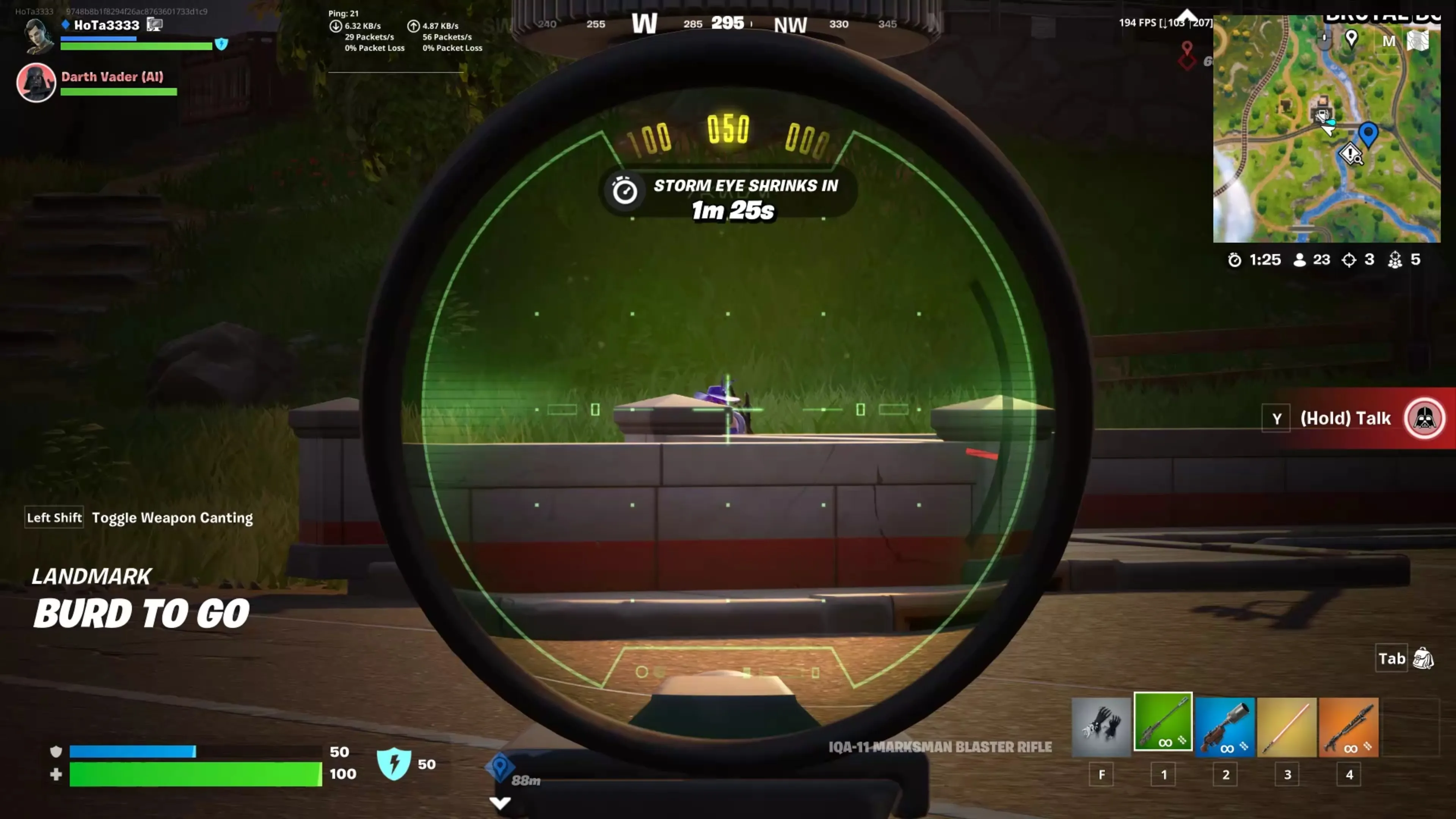 Eliminate an opponent with the IQA-11 Marksman Blaster Rifle Eliminate an opponent with the IQA-11 Marksman Blaster Rifle