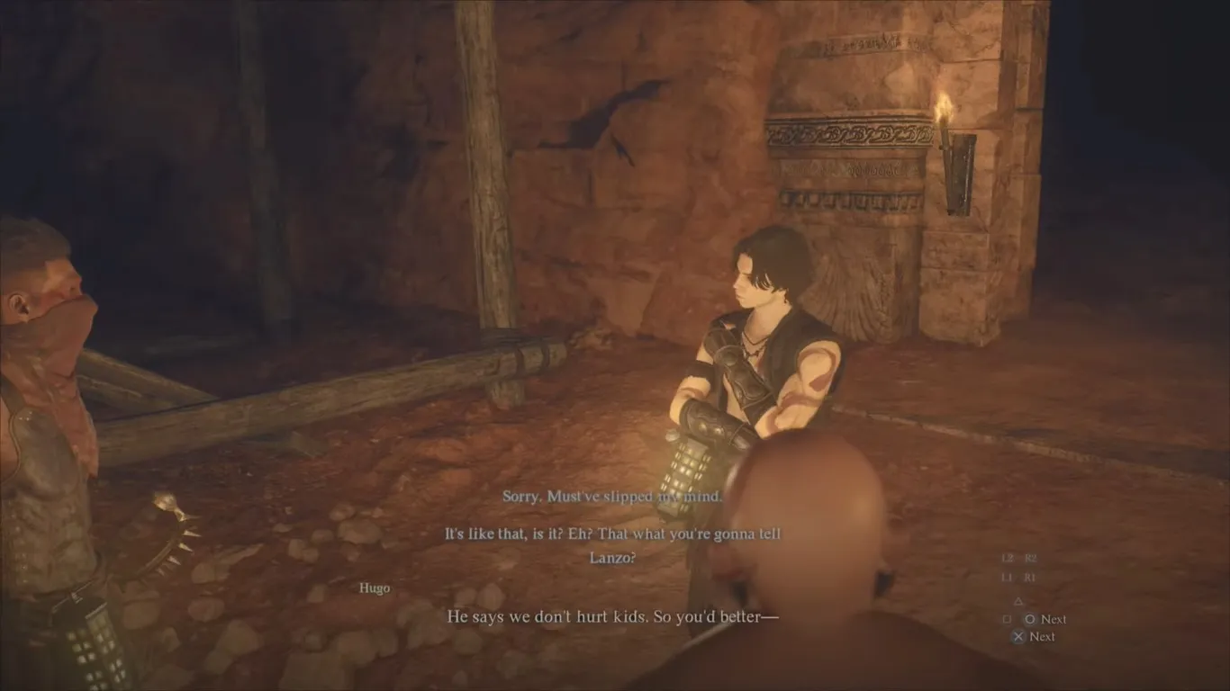 Dragon's Dogma 2 Hugo Arguing with Bandits in Mercy Among Thieves