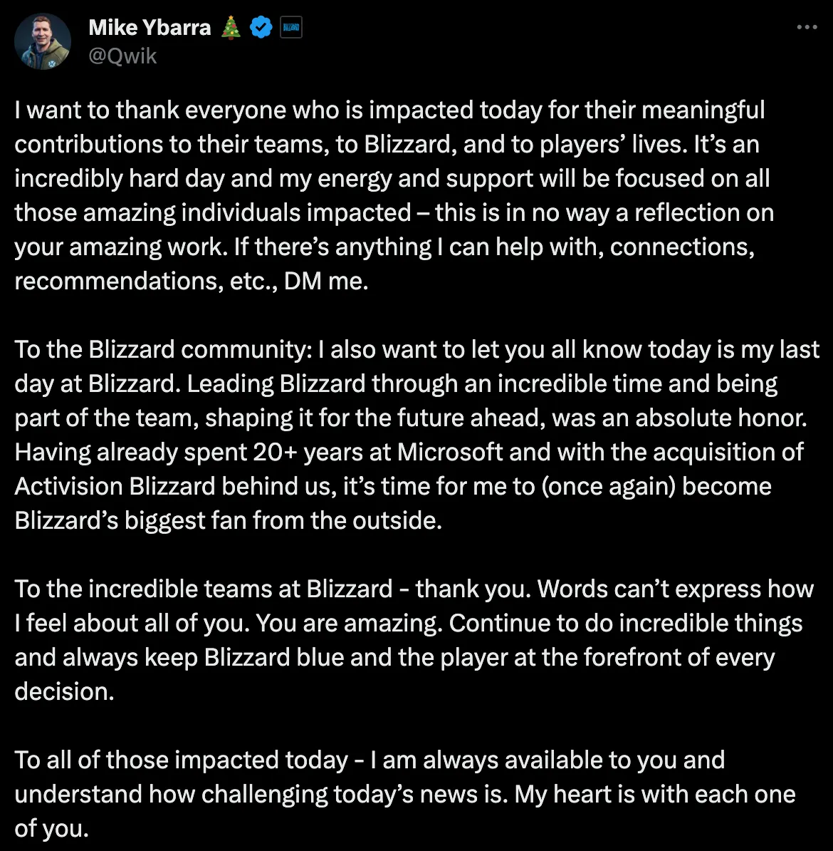 Mike Ybarra Steps Down Tweet