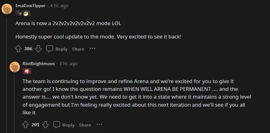 LoL Arena Comment Reddit