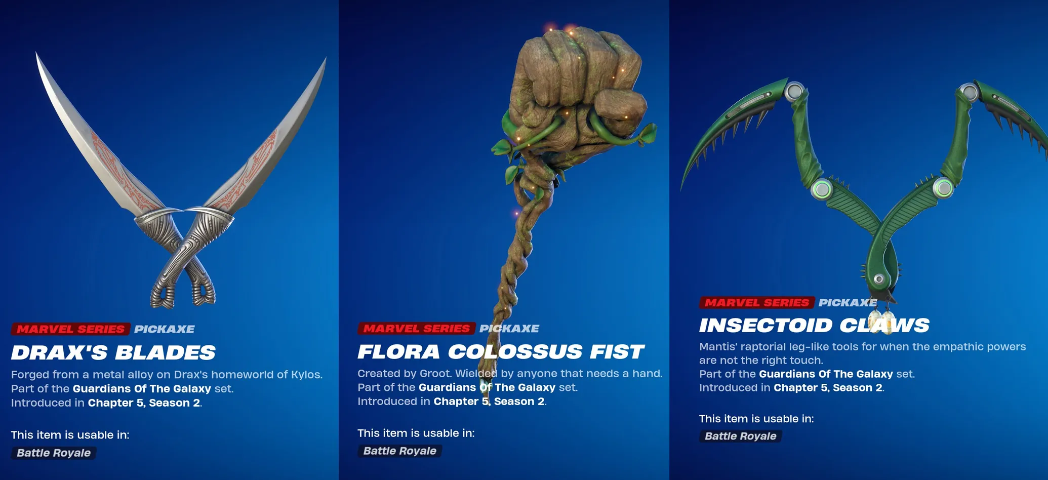 Fortnite weapons Guardians of the Galaxy