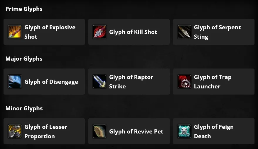 WoW Cataclysm Classic Survival Hunter Glyphs