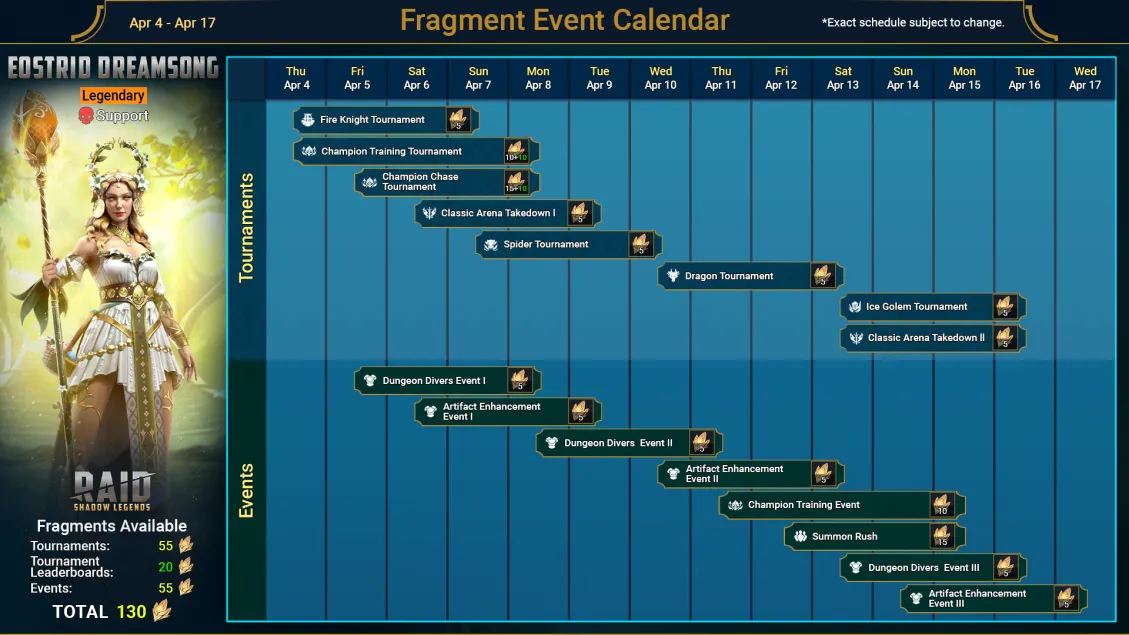 RAID Shadow Legends Fragment Event Calender Explained