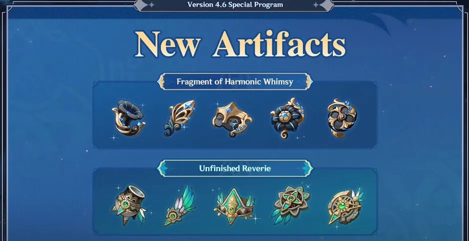 Genshin Impact Version 4.6 New Artifacts