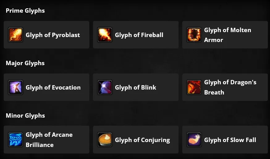 WoW Cataclysm Classic Fire Mage Glyphs