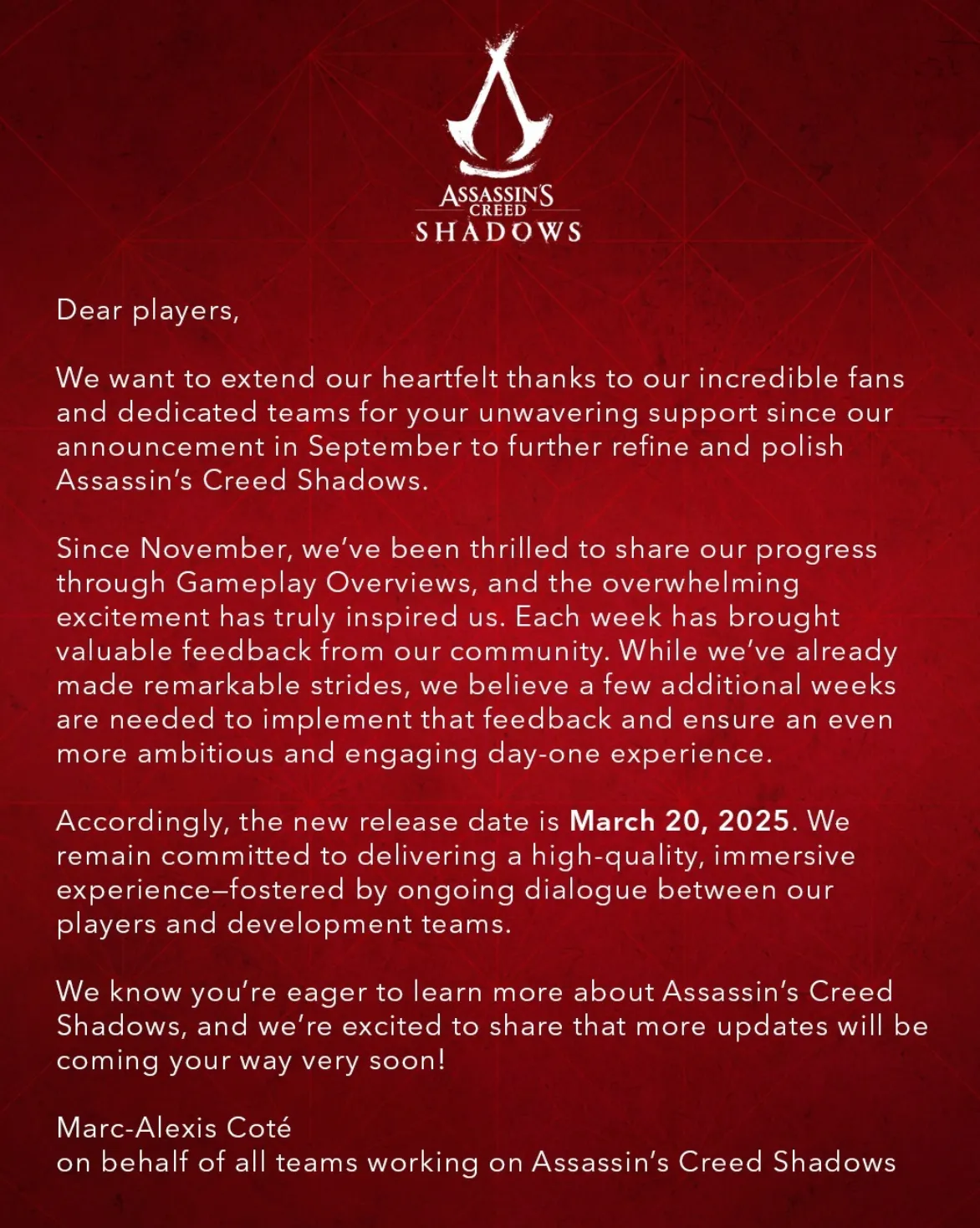 Assassin's Creed Shadows Delayed