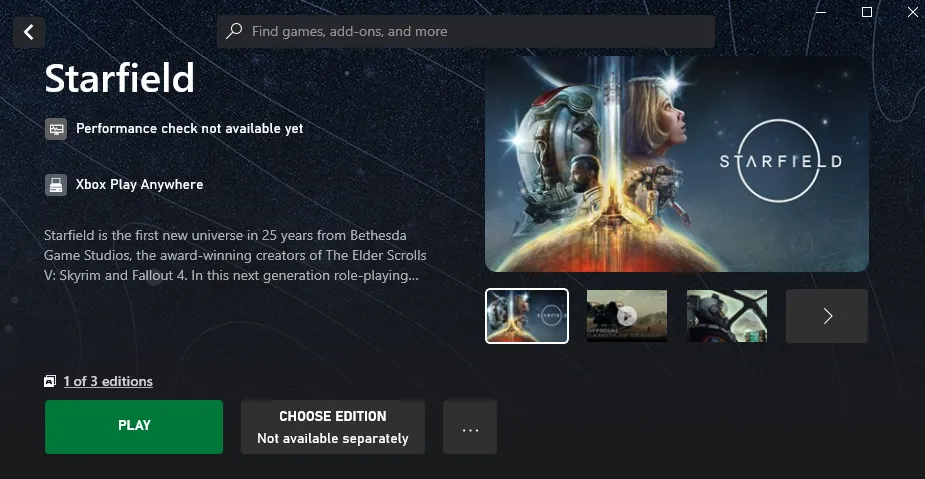 Xbox starfield page