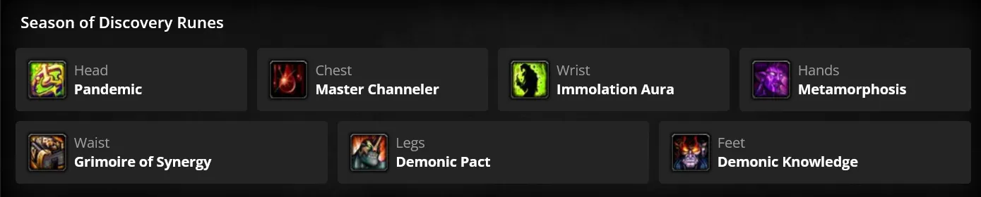 WoW SoD Phase 3 Warlock Tank Runes